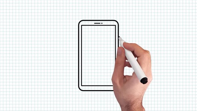 Handy – Whiteboard Animation auf kariertem Blatt Papier