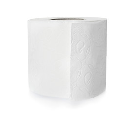 Roll of toilet paper on white background