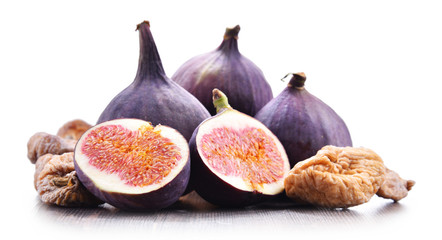 Composition with fresh and dried figs isolated on white