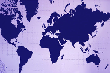 Fototapeta na wymiar World Atlas Wall Decoration in Navy Blue and Pastel Purple Color 