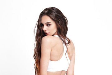 Obraz premium Sexy young woman in underwear on white background