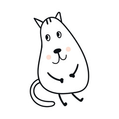 Hand drawn kids illustration with cute cat animal. Vector illustration