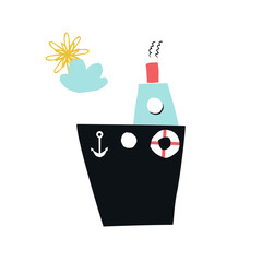 Summer kids poster with cute ship cut out of paper. Vector illustration