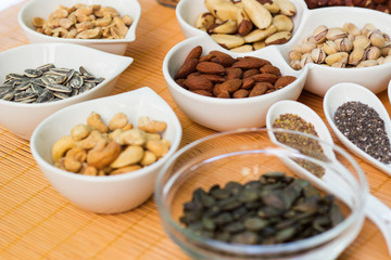 A collection of different dry fruits. Legume family 