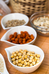 A collection of different dry fruits. Legume family 