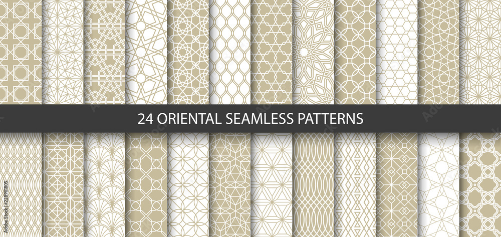 Aufkleber Big set of 24 vector ornamental seamless patterns. Collection of geometric patterns in the oriental style. Patterns added to the swatch panel.