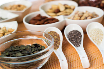 A collection of different dry fruits. Legume family 