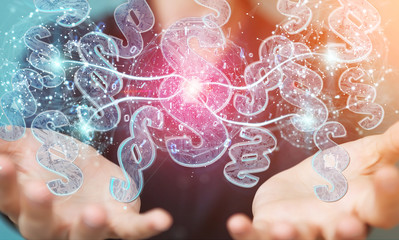 Businesswoman using 3D rendering digital paragraph law symbol