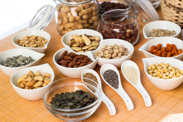 A collection of different dry fruits. Legume family 