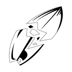 Main means of movement on the waves servantist. A broken surfer board.