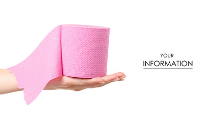 Toilet paper pink in hand pattern on white background isolation