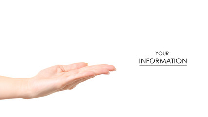 Female hand empty showing pattern on white background isolation