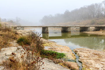 Fototapeta na wymiar fog on the san gabriel river georgetown texas