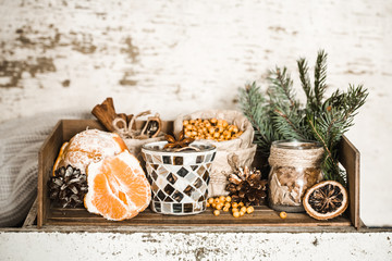 Still life with orange and sea buckthorn
