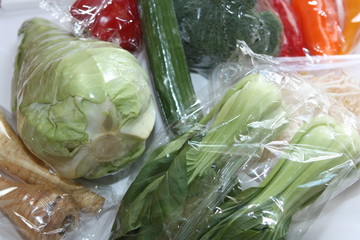 Fresh vegetables in plastic.