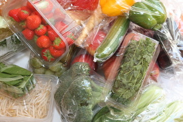 Fresh vegetables in plastic.