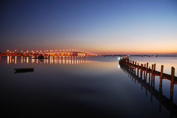 Fototapeta na wymiar Jensen Beach bridge, Florida just before sunrise