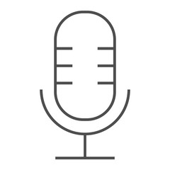 Microphone thin line icon, musical and audio, record sign, vector graphics, a linear pattern on a white background.