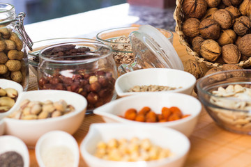 A collection of different dry fruits. Legume family 