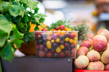 Different colorful vegetables on marketplace in autumn