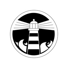 Logo design of the holy lighthouse. Lighthouse emblem.