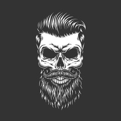 Bearded and mustached hipster skull