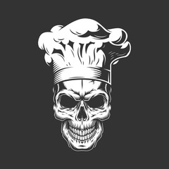 Vintage monochrome skull in chef hat