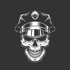 Monochrome policeman skull in police cap