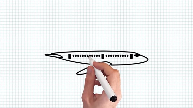Flugzeug – Whiteboard Animation auf kariertem Blatt Papier