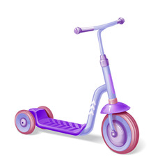 Purple roller scooter for children. Balance bike. Eco city transport. Vector kick scooter collection. Push cycle isolated on white.
