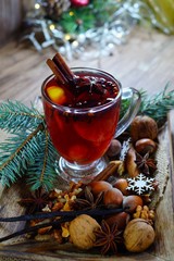 Wine mulled with spices. Christmas mulled wine. Christmas Eve

