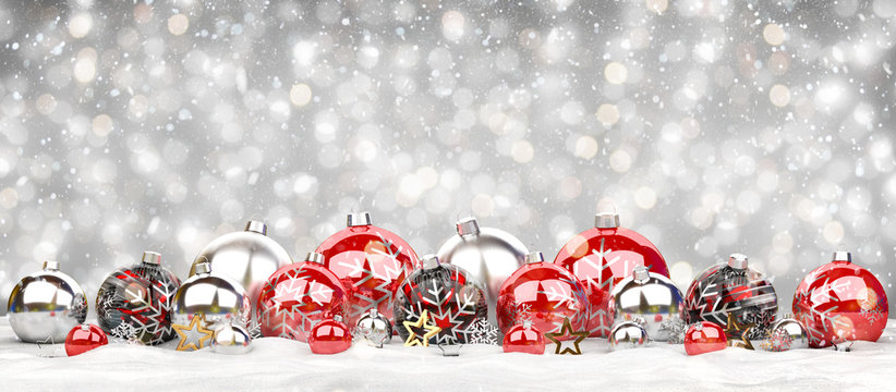 Red and silver christmas baubles isolated 3D rendering