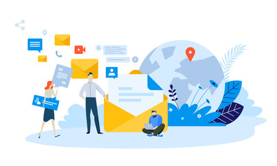 Vector illustration concept of email marketing. Creative flat design for web banner, marketing material, business presentation, online advertising.