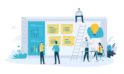 Vector illustration concept of task management, organizer, schedule, to do list, message board. Creative flat design for web banner, marketing material, business presentation, online advertising.