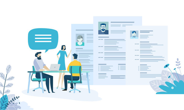 Vector illustration concept of human resources, career, employment, CV, job search, professional skill. Flat design for web banner, marketing material, business presentation, online advertising.