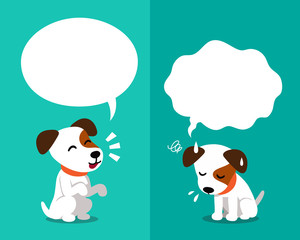 Vector cartoon character cute jack russell terrier dog expressing different emotions with speech bubbles for design.