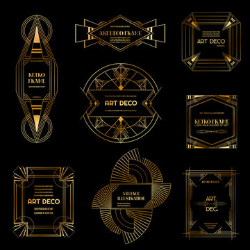 Set of Art deco borders and frames. Geometric template in 1920s Gatsby style for your design, wedding card, cover, banner decoration. Vector illustration EPS 10