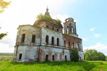 abandoned settlement and beautiful architecture of the abandoned ruins of the Orthodox Church in an abandoned village in Kostroma region