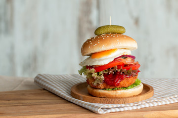 Hamburger on a plate.