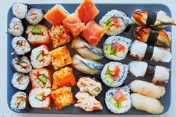 Variety of sushi served on a plate