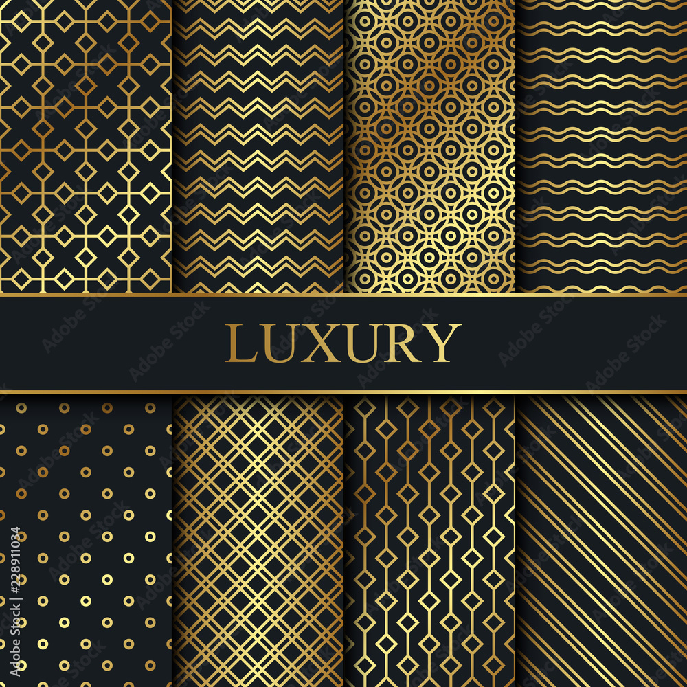 Poster set of vector luxury patterns. seamless golden geometric patterns.