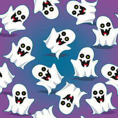 Halloween seamless doodle pattern, the smiling ghosts, texture. Vector illustration.