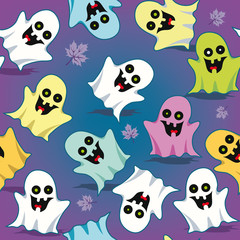 Halloween seamless doodle pattern, the smiling ghosts, texture. Vector illustration.