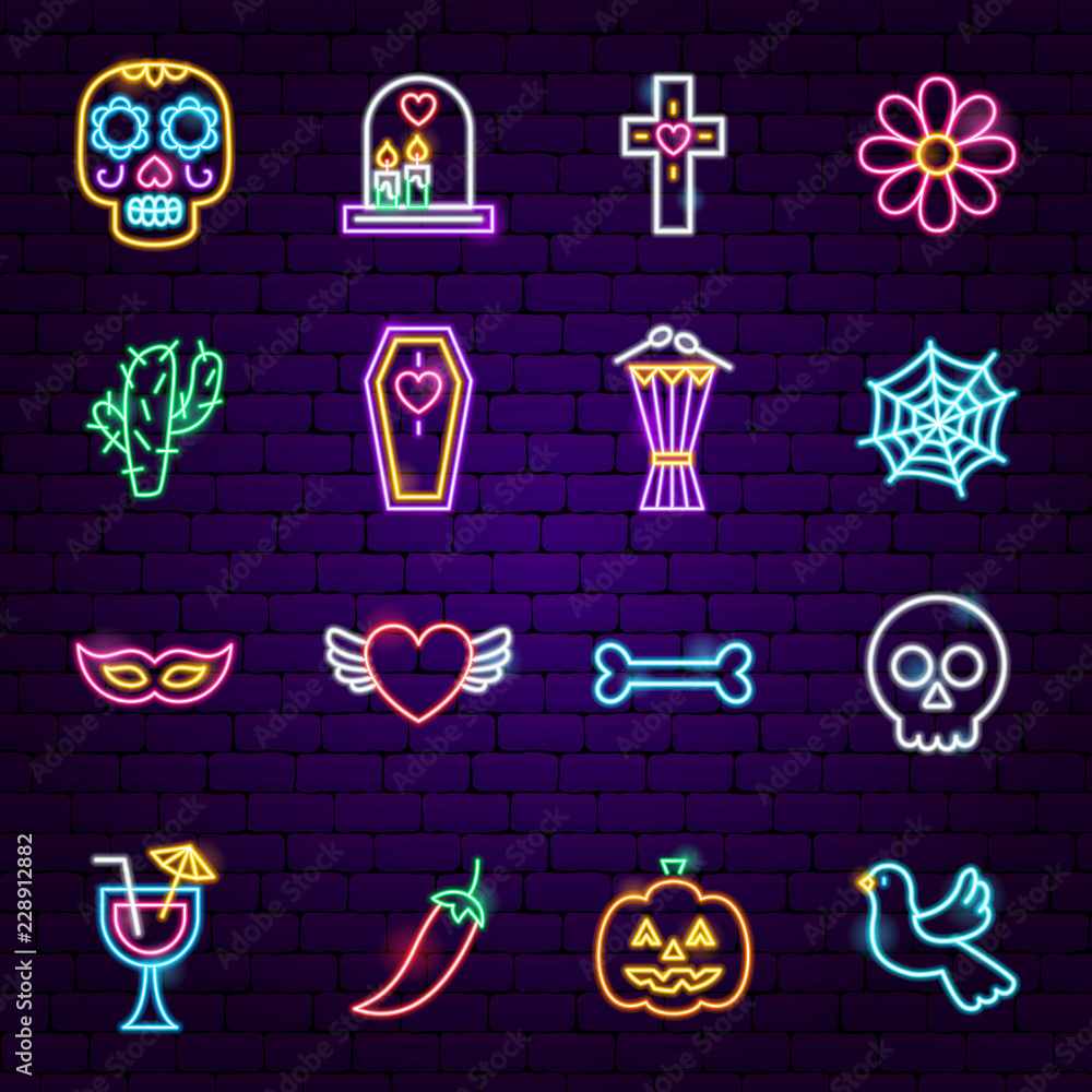 Sticker Dia de Los Muertos Neon Icons