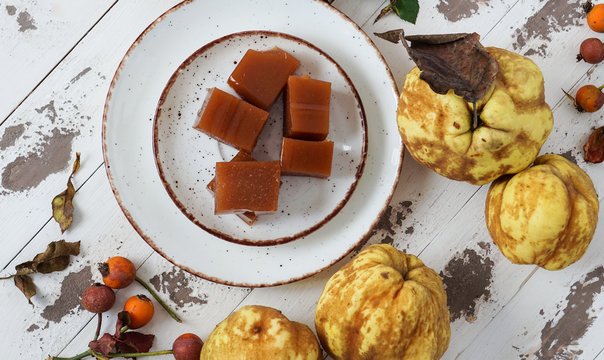Quince cheese or marmelada is a sweet, thick jelly made of the pulp of the quince fruit. dulce de membrillo in Spain 
