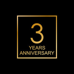 3 years anniversary logo. 3rd anniversary celebration label. Design element or banner for birthday, invitation, wedding jubilee. Vector illustration.