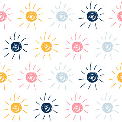 Abstract handmade seamless pattern background. Childish handcrafted wallpaper for design card, baby nappy, diaper, scrapbook, holiday wrapping paper, textile, bag print, t shirt etc.