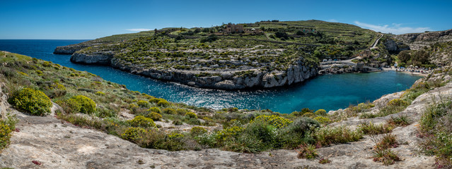 Panorama shot of Mgarr Ix-Xini Valley Bay
