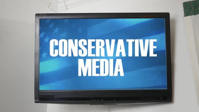A TV displaying message about conservative media