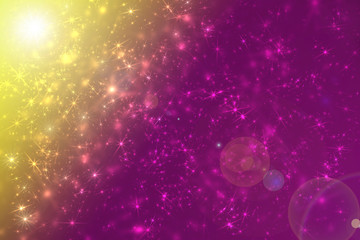 Fototapeta na wymiar Violet space stars constellation and sun flare effect defocused pattern wallpaper.